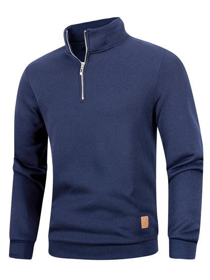 Men's Autumn Zipper Turtleneck Sweater - Solid Color Long Sleeve Warm Casual Pullover Sweatshirt Top
