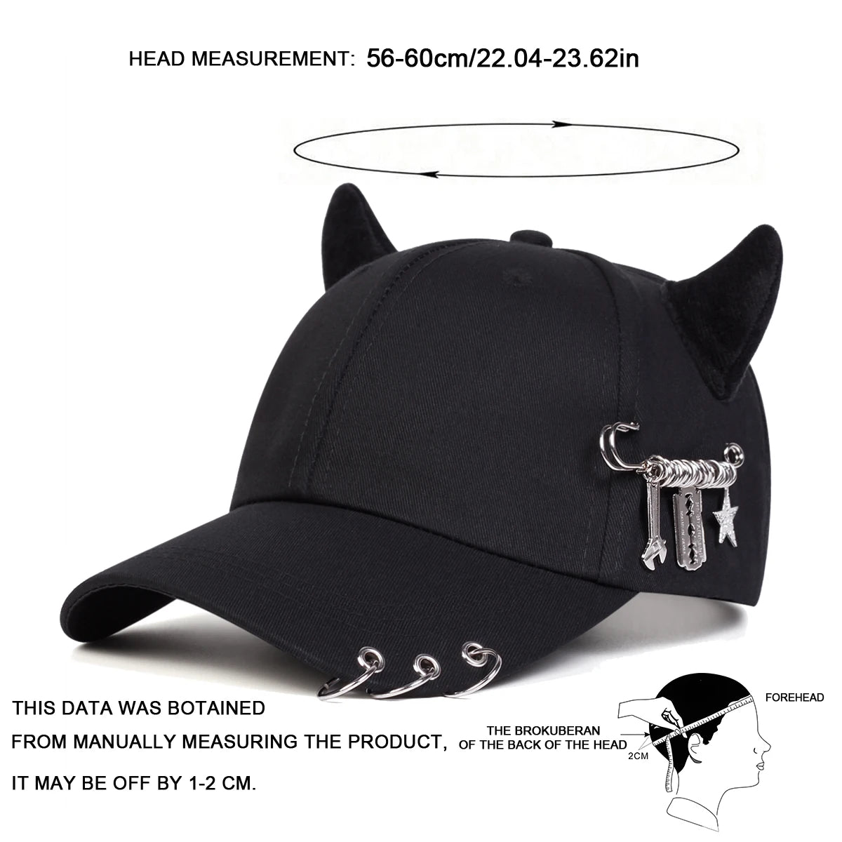 Unisex Cow Horn Baseball Cap - Personality Iron Ring Design, Adjustable Casual Outdoor Sun Hat for Spring & Autumn
