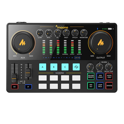 Maono AME2 Audio Interface Mixer - All-in-One Portable Podcast Studio for Recording, Live Streaming, YouTube, Guitar & PC
