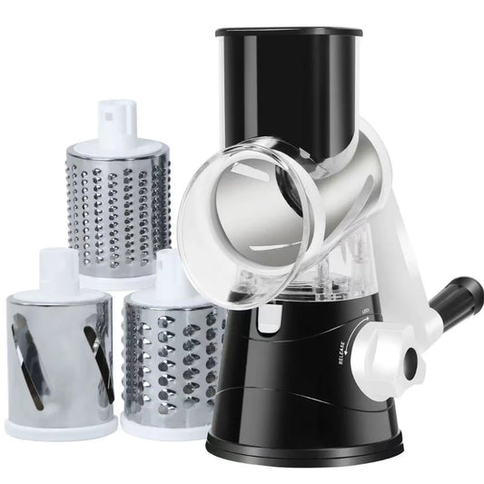Manual Vegetable Cutter Slicer - 3 Drum Multifunction Kitchen Cheese Grater for Garlic, Potato & Shredding