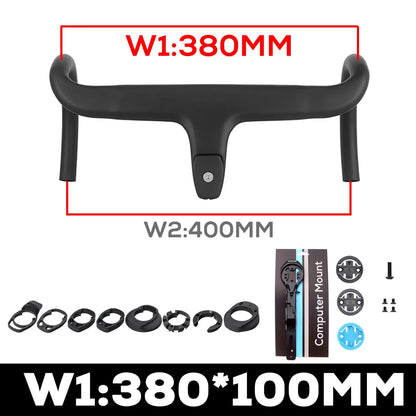 ULLICYC T1 Carbon Fiber Road Bike Handlebar - Integrated Internal Cable Routing Cockpit with Mount Spacers 360–380mm