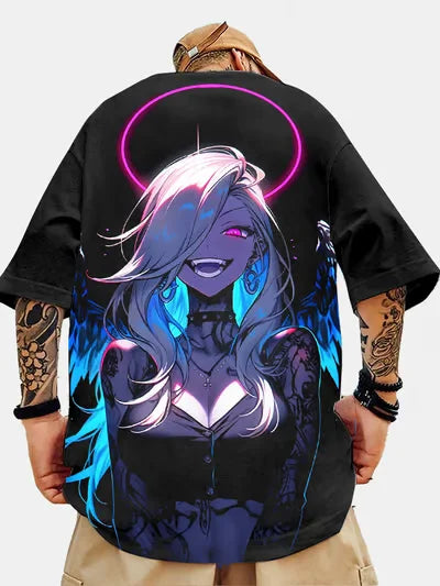 Anime Girl 3D Print T-Shirt - Casual Loose Short Sleeve Streetwear for Men