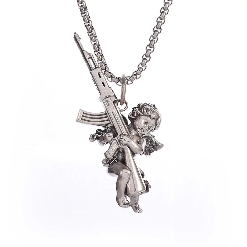 Gothic Skull Jesus Cross Necklace – Punk Catholic Amulet Jewelry for Men, Religious Pendant