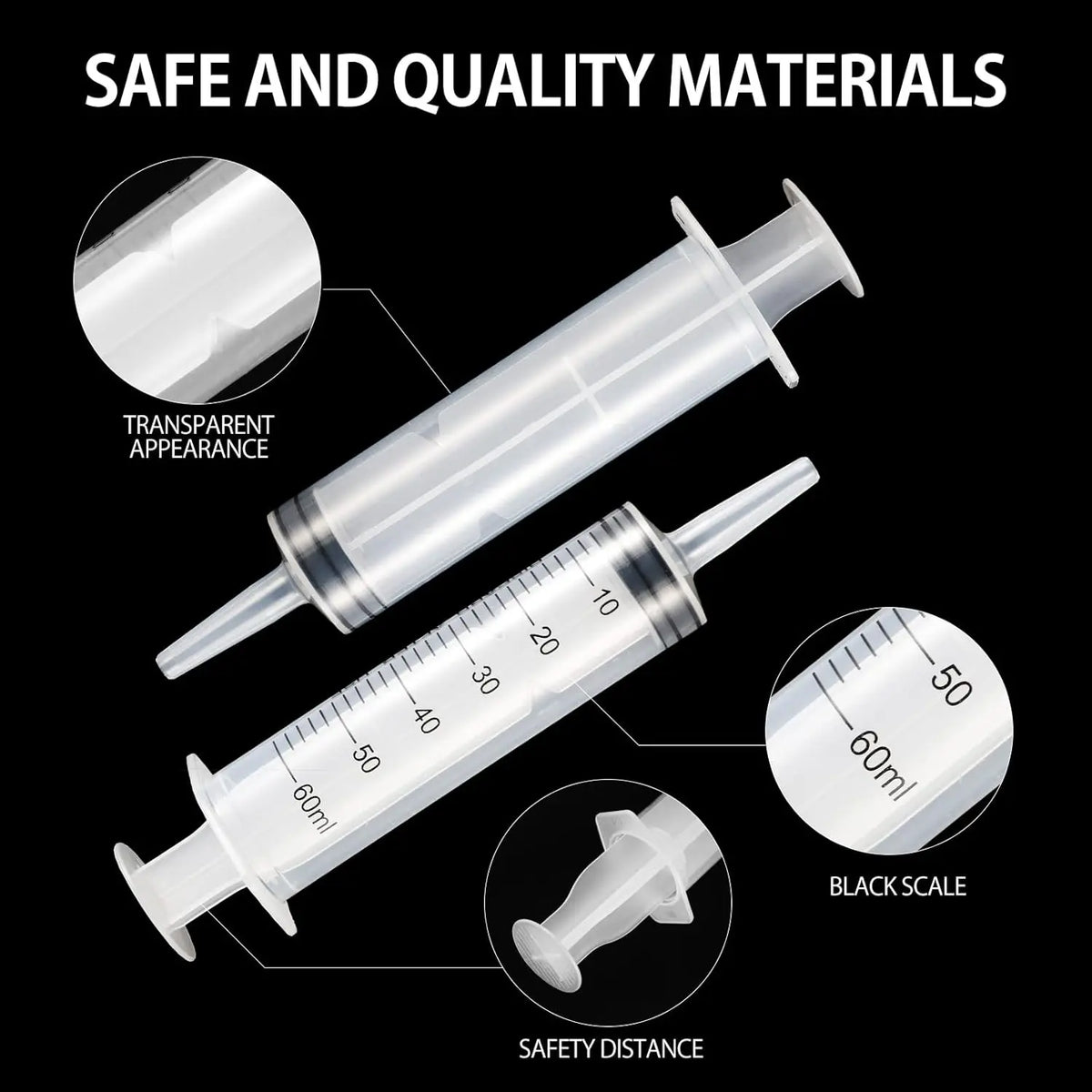 60ml Plastic Measuring Syringe - Pet Feeding, Liquid Dispensing, Laboratory, and Plant Watering Tool with Lid