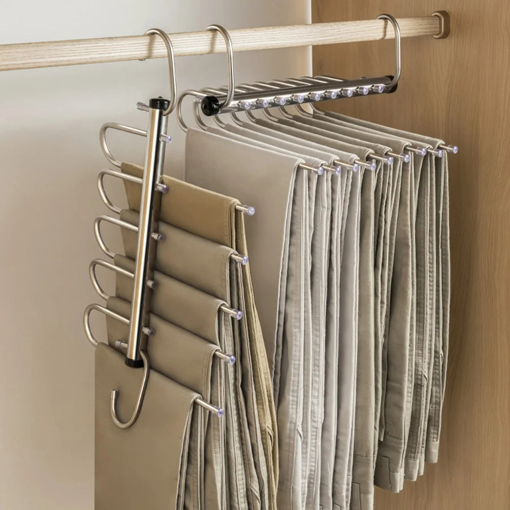 Stainless Steel Multi-Tier Pants Hanger — 5/9 Tier Space-Saving Closet Organizer for Jeans, Trousers, Scarves & Clothes