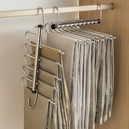 Stainless Steel Multi-Tier Pants Hanger — 5/9 Tier Space-Saving Closet Organizer for Jeans, Trousers, Scarves & Clothes