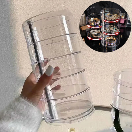 Rotating Jewelry & Makeup Storage Box – Round Plastic Organizer for Bracelets, Earrings with Cover Display Rack