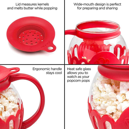 LMETJMA 2.25QT Microwave Glass Popcorn Popper with Silicone Lid - Temperature Safe JT186 Microwave Popcorn Maker