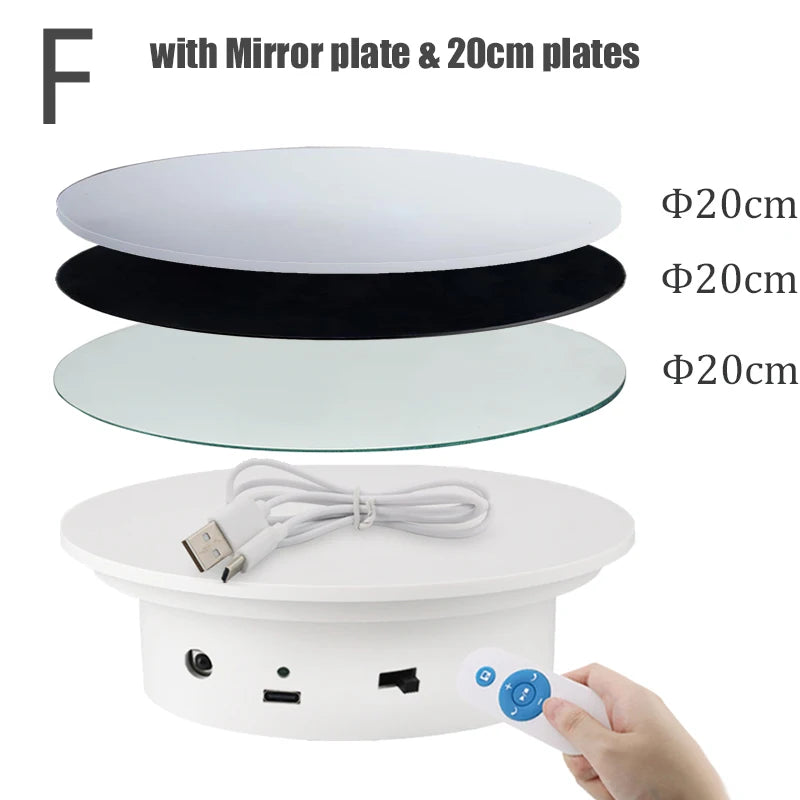 BFOLLOW 20/30/40cm Remote Control Electric Turntable – 360° Rotating Rechargeable Mirror Display Stand for Photography & Video