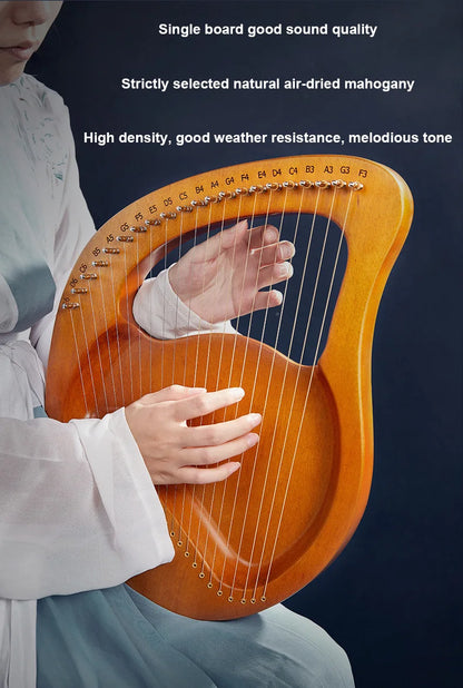24-String Lyre Harp – Wooden Mahogany Piano Harp for Beginners with Matching Gifts