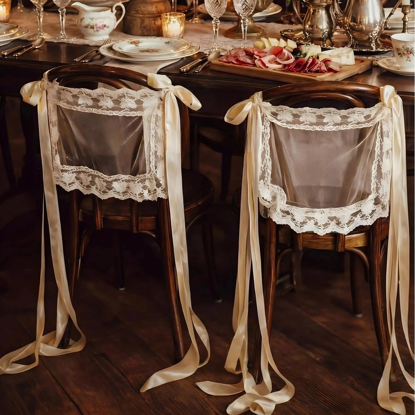 Personalized Just Married Chair Signs - Lace Wedding Chair Banners for Bride & Groom