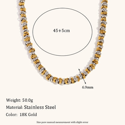 La.Muses Dual Color Circular Bead Necklace — Gold & Silver Stainless Steel Jewelry for Women