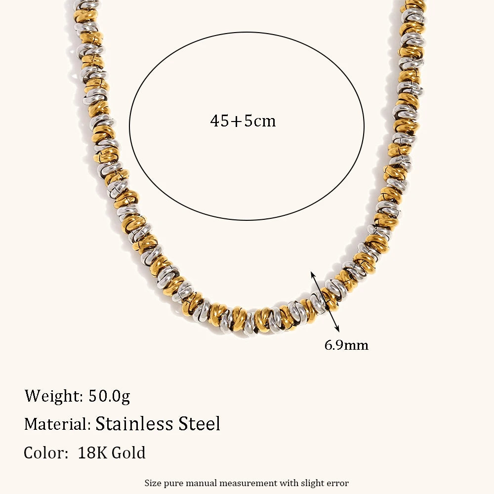 La.Muses Dual Tone Gold & Silver Bead Necklace – Waterproof Stainless Steel Chain Jewelry Gift for Women