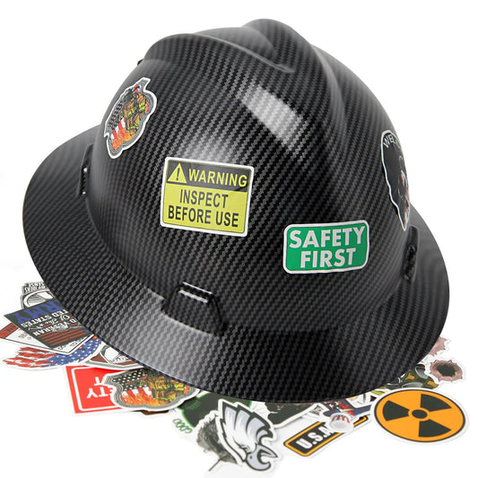 Full Brim Safety Helmet - Lightweight ABS Construction Hard Hat with ANSI Protection & 50 Waterproof DIY Stickers