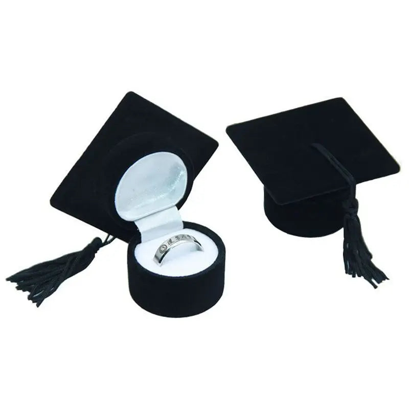 Velvet Ring Box with Graduation Cap Design – Jewelry Packaging for Wedding, Engagement, Earrings & Graduation Gift Organizer