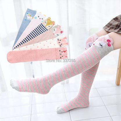 Cute Cartoon Animal Knee-High Socks for Babies & Kids – Warm Cotton Ankle & Over-Knee Socks for Girls