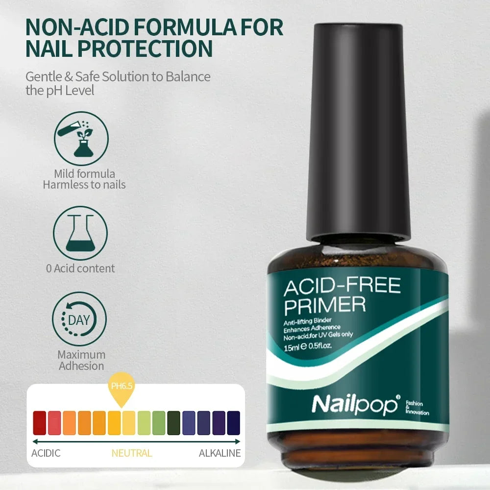 Nailpop Nail Dehydrator & Primer — Acid-Free Natural Nail Prep for Acrylic & UV Gel, Fast Dry Superior Bonding Set