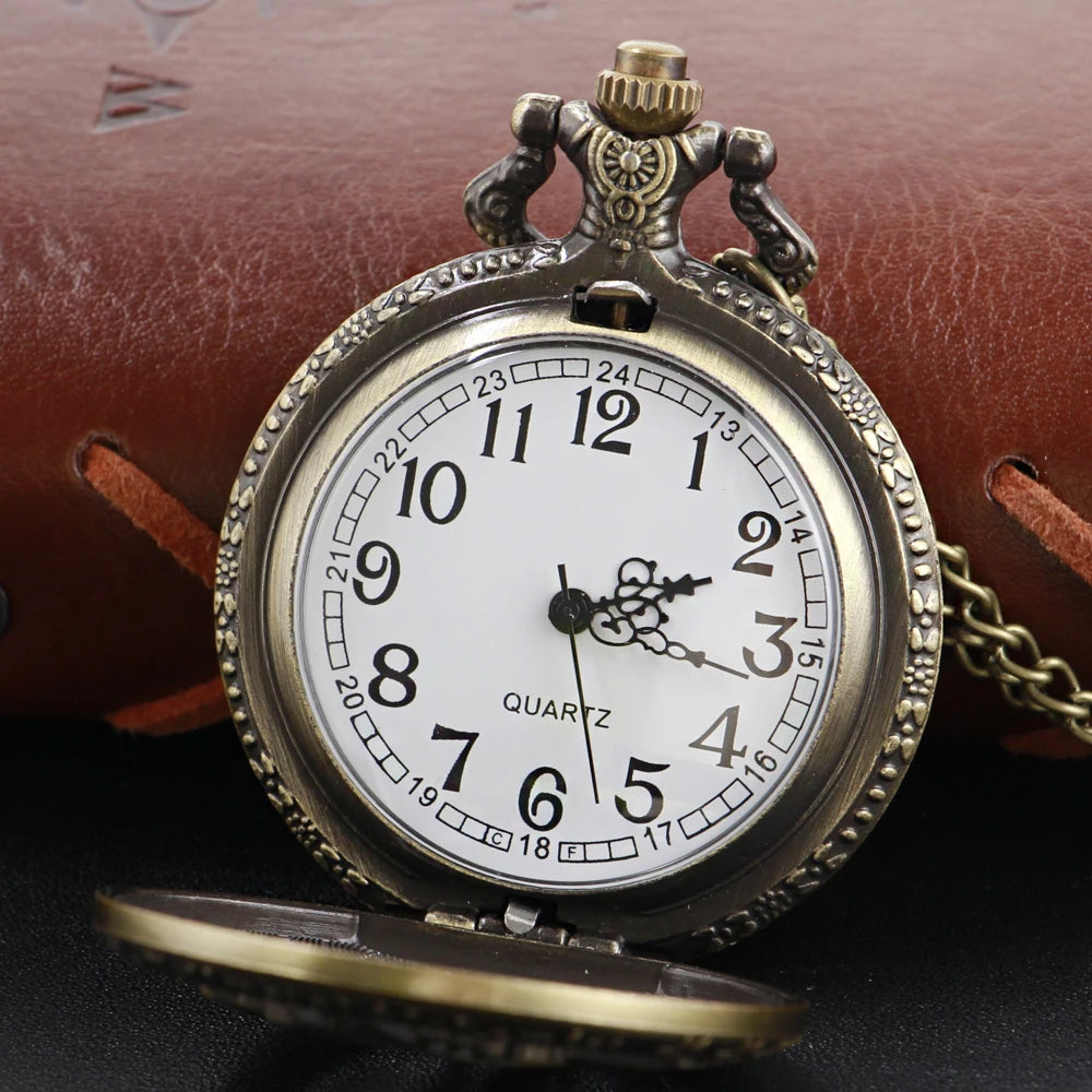 Steampunk Quartz Pocket Watch Necklace – Bronze Pendant Clock for Men & Women, Christmas Gift