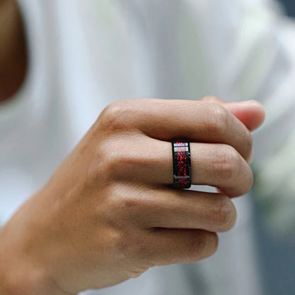 Red Rhinestone Wedding Ring Set - Stainless Steel Black Dragon Pattern Couple Bands for Men & Women