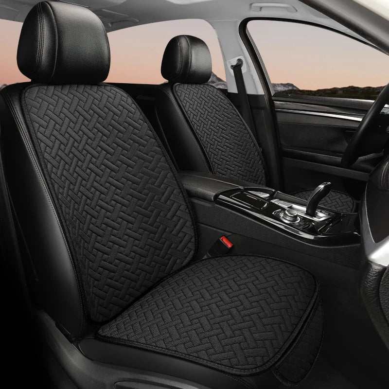 Universal Linen Car Seat Cushion - All-Season Woven Pattern Anti-Slip & Wear-Resistant Seat Cover Set