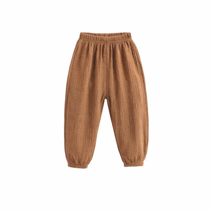 Summer Korean Kids Cotton Linen Pants – Casual High Waist Loose Pleated Harem Trousers for Girls & Boys