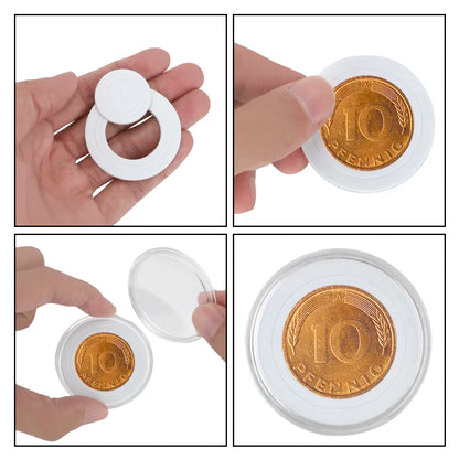 Adjustable Wooden Coin Storage Box with Pads - Commemorative Coin Collection Case for 20/30/50/100 PCS with Holder Capsules