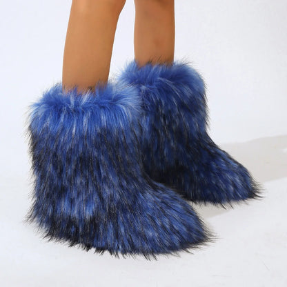 Women’s Faux Fur Winter Boots - Plush Warm Snow Shoes for Ladies with Luxury Furry Fashion Style