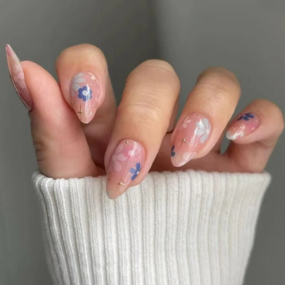 24pcs Goldfish Pattern Almond Press-On Nails – Simple Nude Pink Wearable Detachable False Nail Manicure Set