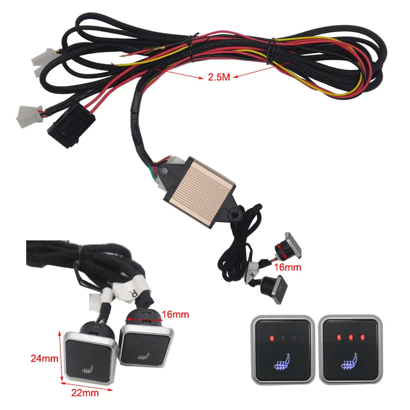 Stay Warm on the Go: Universal Built-In Car Seat Heater Kit - Fits 2 Seats with 12V Alloy Wire Heating Pads - 3 Levels Dual Control Heated Switch System