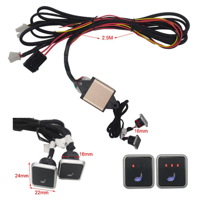 Stay Warm on the Go: Universal Built-In Car Seat Heater Kit - Fits 2 Seats with 12V Alloy Wire Heating Pads - 3 Levels Dual Control Heated Switch System