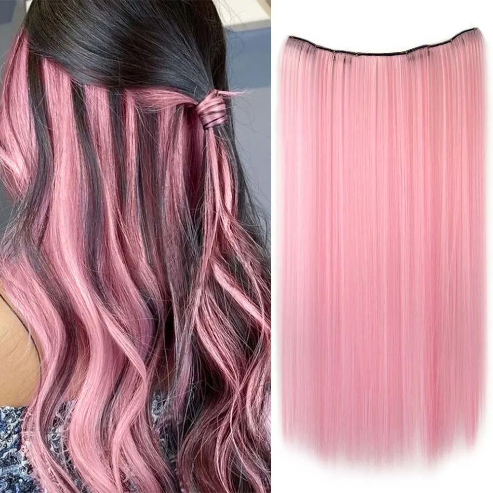 22-Inch Colorful Straight Clip-In Hair Extensions - Long Heat-Resistant Synthetic Hairpiece for Women
