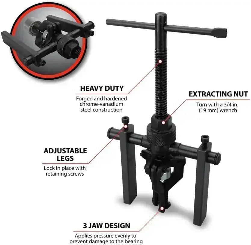3-Jaw Car Bearing Extractor - Labor-Saving Gear Puller Tool for Auto Repair & Disassembly