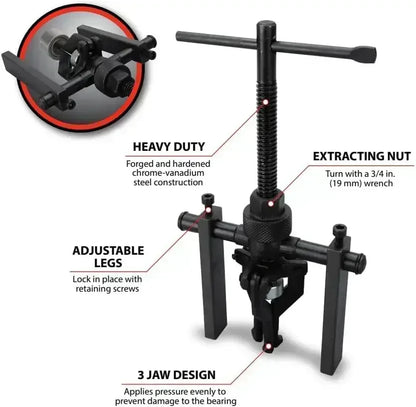 3-Jaw Car Bearing Extractor - Labor-Saving Gear Puller Tool for Auto Repair & Disassembly
