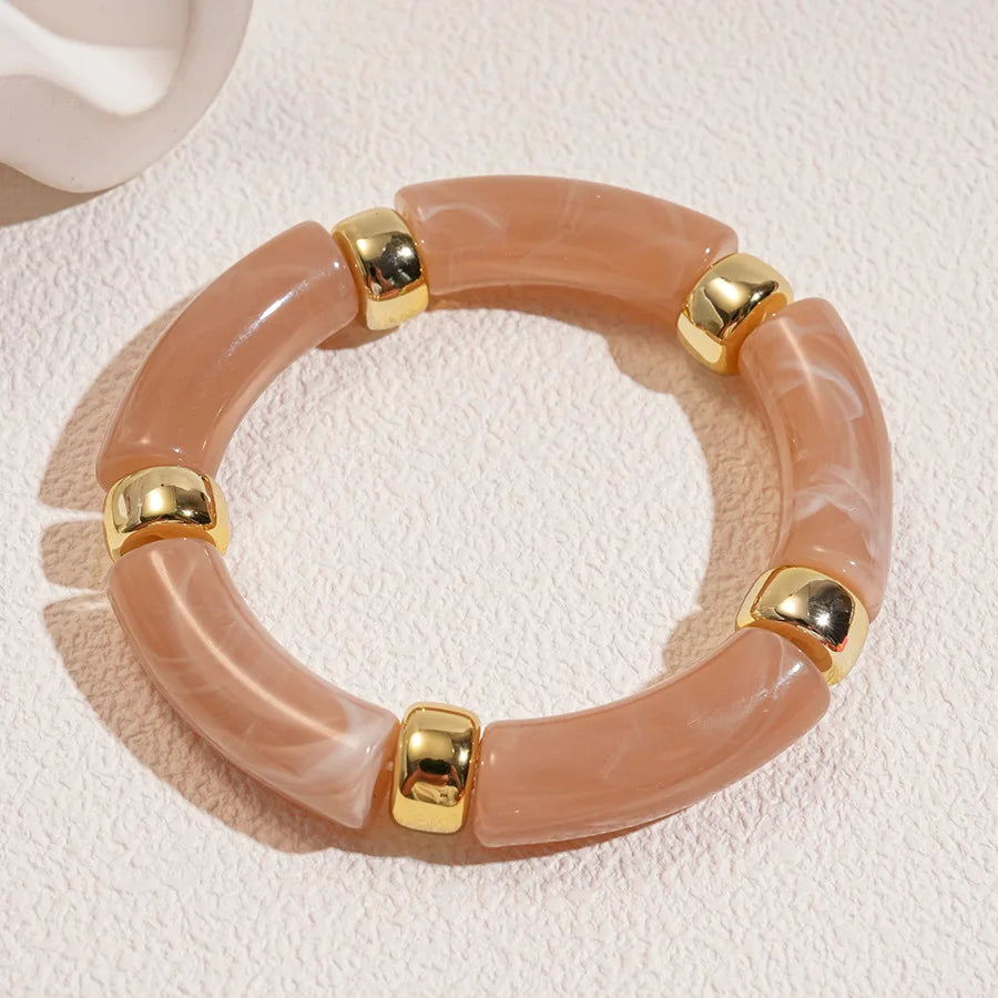 Leopard Print Bamboo Tube Acrylic Bracelets - Retro Stretch Beaded Bangles for Women & Men, Stackable Jewelry Gift