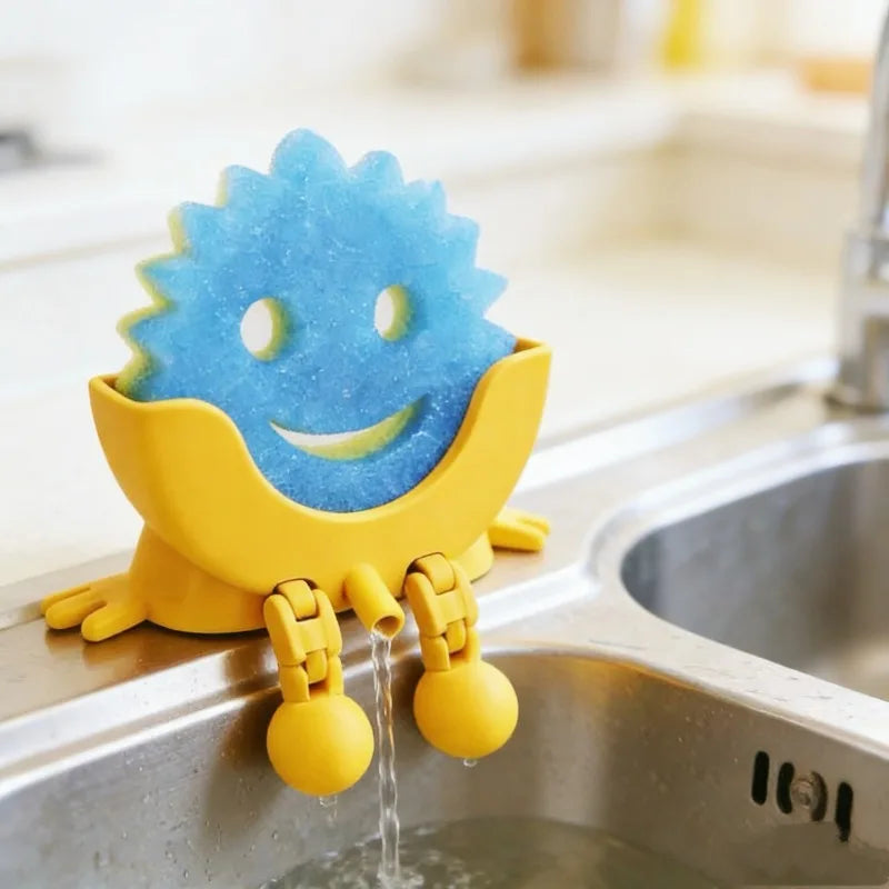 Cute Kitchen Sponge Holder with Drainage Holes & Legs – Fun Sink Edge Dish Sponge Stand for Countertop Organization 🧽✨