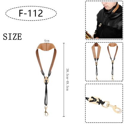 Saxophone Neck Strap - Adjustable Leather Universal Fit for Soprano, Alto, Tenor Sax with Secure Closed Hooks