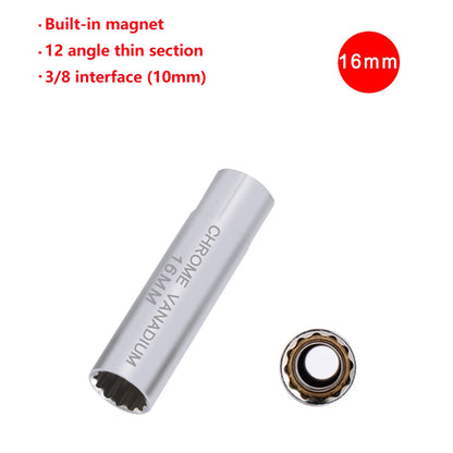 Universal Spark Plug Socket Wrench - 3/8 Magnetic, 12 Angle Thin Wall for 14/16mm Spark Plug Removal, Auto Repair Tool