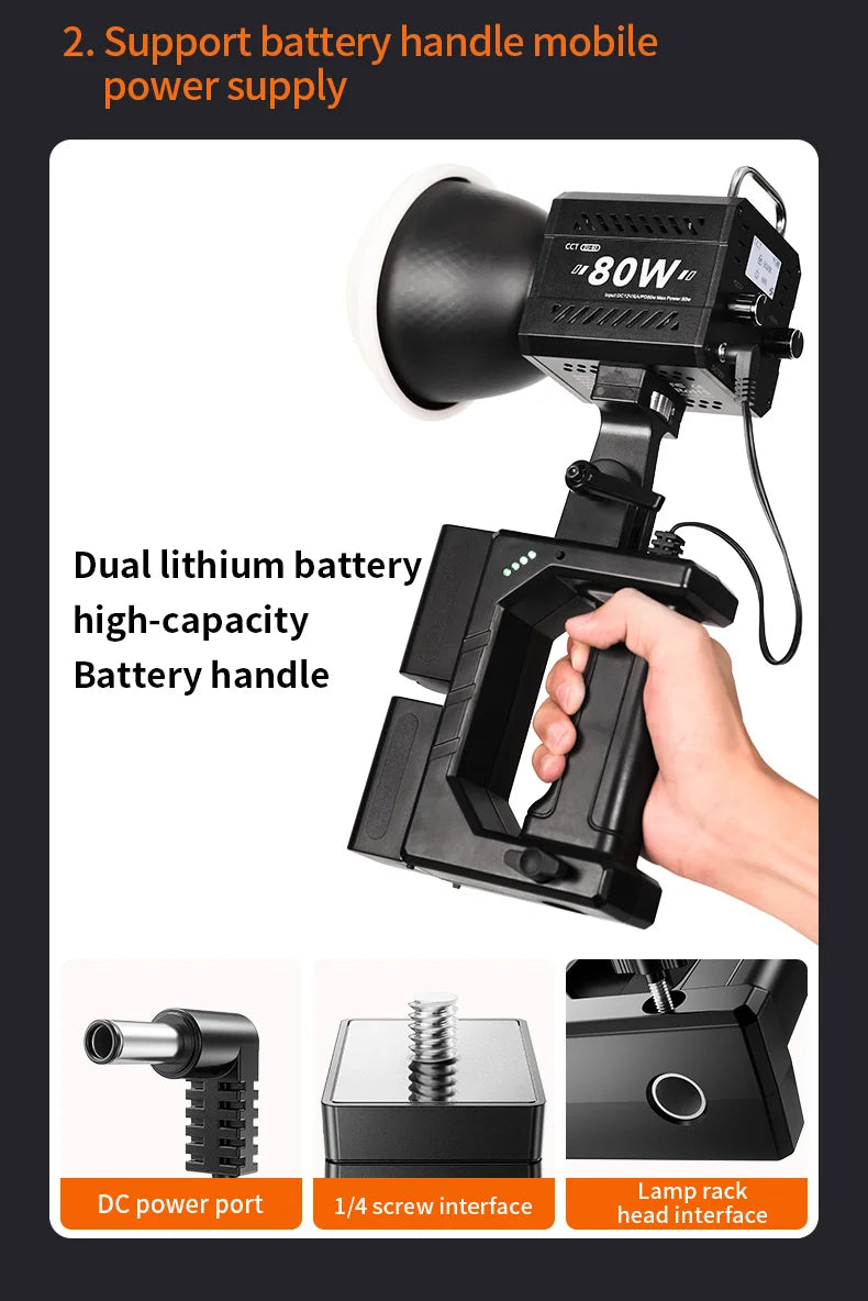 80W Dual Color Temperature COB Photography Light - Professional LED Video Light, Portable Handheld Fill Light with Mini Bowens