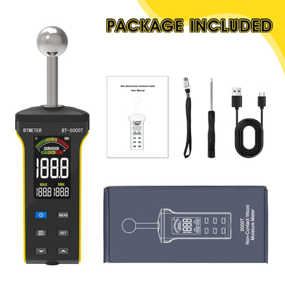 BT-5000T Pinless Wall Humidity Detector - 20–40mm Wood Moisture Meter with WET/RISK/DRY Alarm & Wall Surface Testing