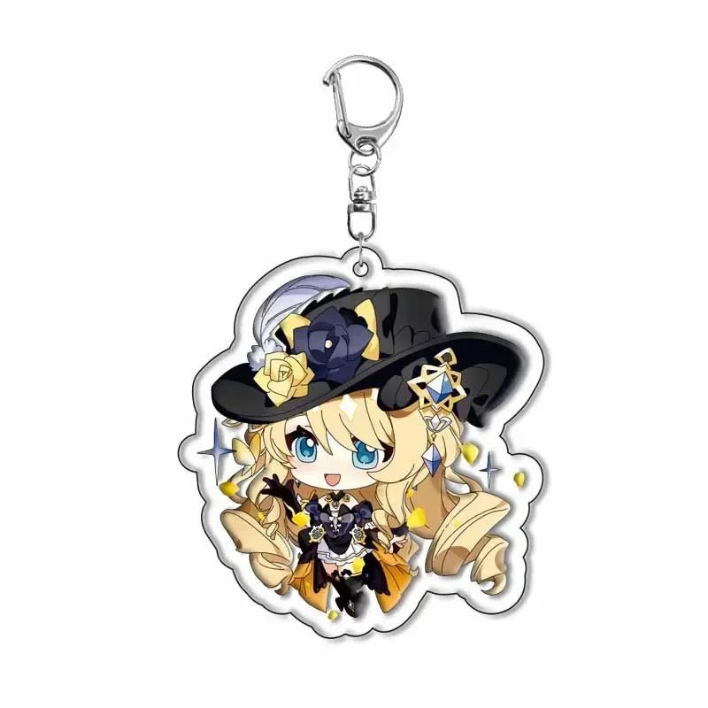Genshin Impact Sigewinne Arlecchino & Charlotte Keychain – Anime Game Acrylic Backpack Pendant Accessory