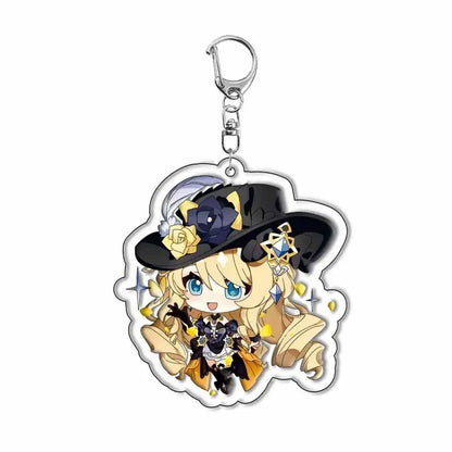 Genshin Impact Sigewinne Arlecchino & Charlotte Keychain – Anime Game Acrylic Backpack Pendant Accessory