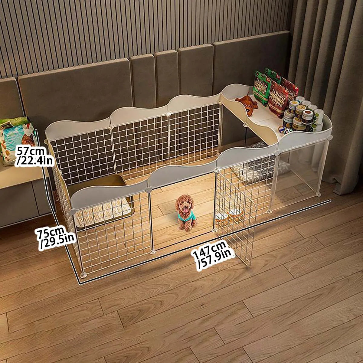 Indoor Pet Dog Enclosure Kennel – Small Dog Fence with Isolation Door & Built-In Toilet Area