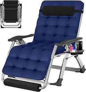 Set of 2 Zero Gravity Outdoor Lounge Chairs – Reclining Patio Sun Loungers with Cushion, Headrest & Cup Holder