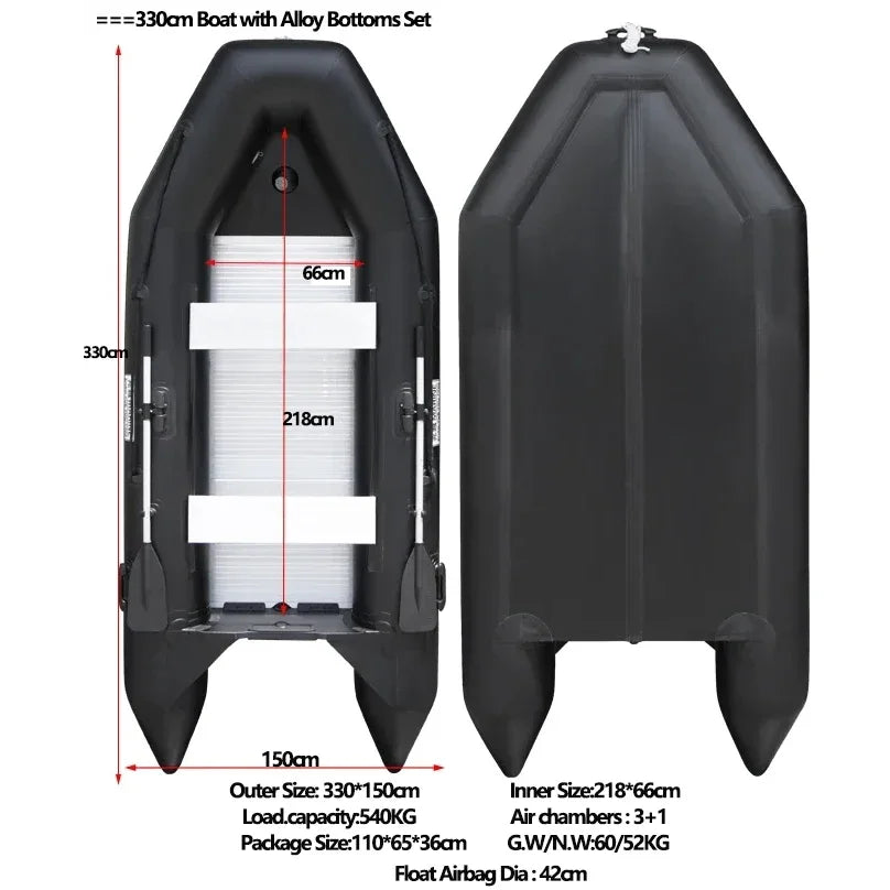 1.2mm Thickened PVC Assault Boats – V-Shape Keel Inflatable Fishing Boat Set with Alloy Bottoms (230-380cm)