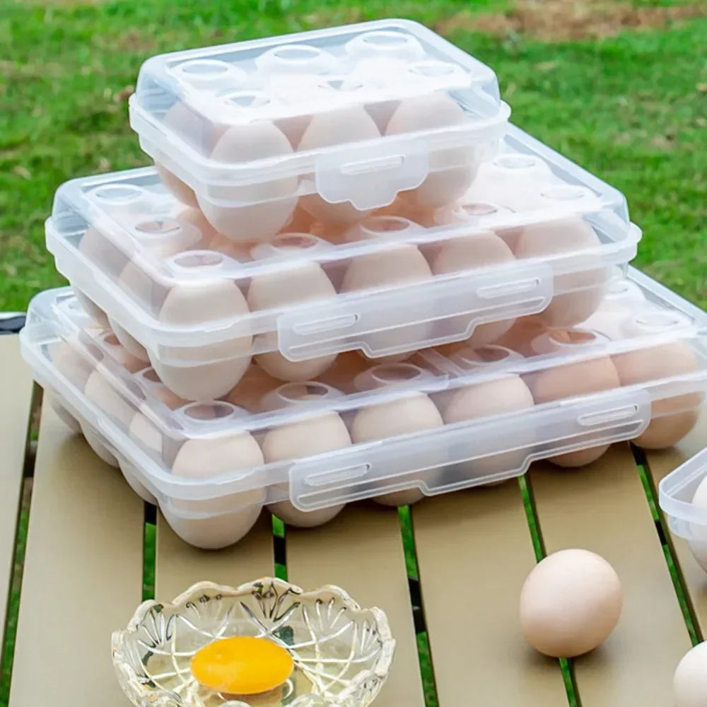 Plastic Egg Storage Holder - Portable Refrigerator Egg Organizer Tray with Lid for Fridge Camping & Outdoor Use