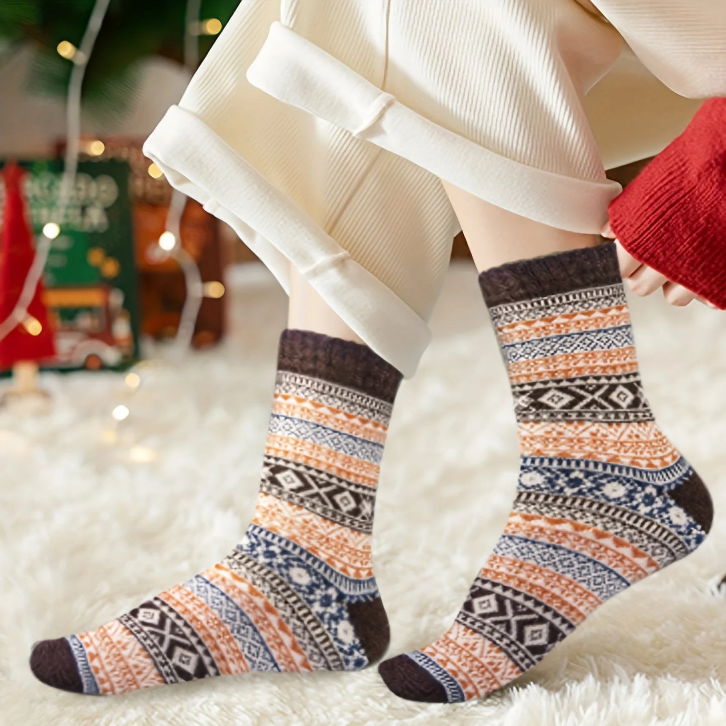 5 Pairs Women’s Warm Wool Socks – Soft Mid-Length Autumn Winter Cashmere Anti-Freeze Socks