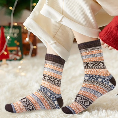 5 Pairs Women’s Warm Wool Socks – Soft Mid-Length Autumn Winter Cashmere Anti-Freeze Socks