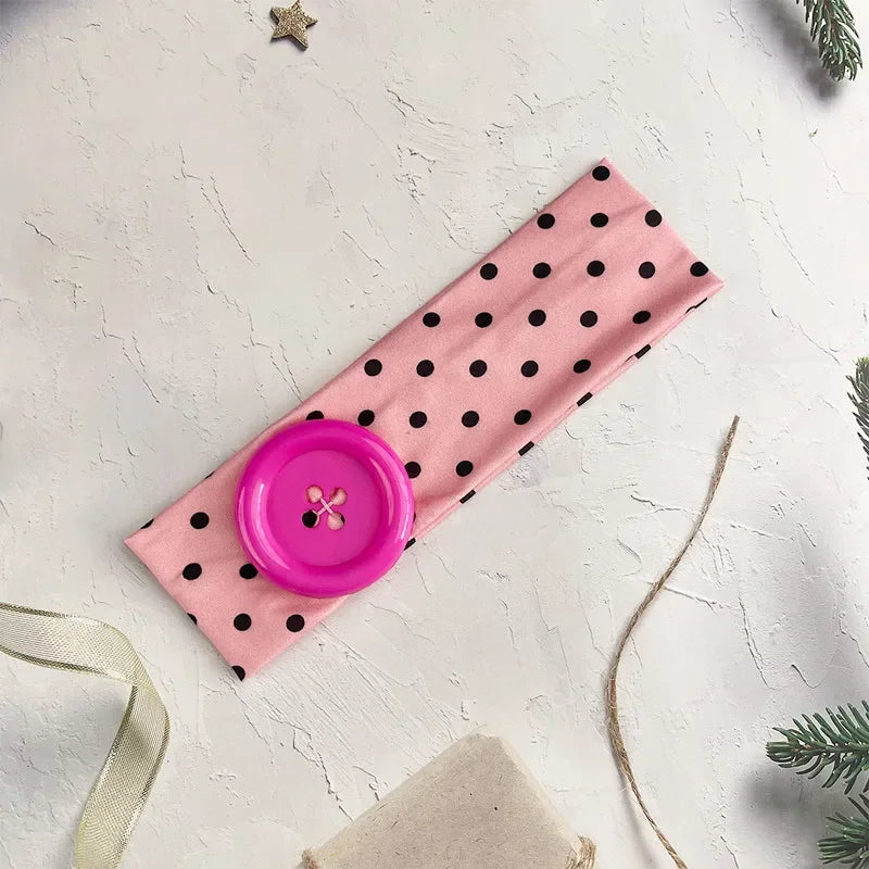 Retro Polka Dot Button Headband - Y2K French Style Cute Sweet Hair Accessory