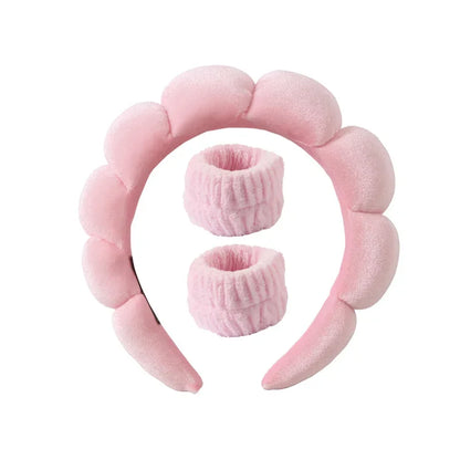 Sponge Spa Headband with Wristbands – Wide Padded Face Washing, Skin Care, Makeup Removal & Shower Headband for Women & Girls