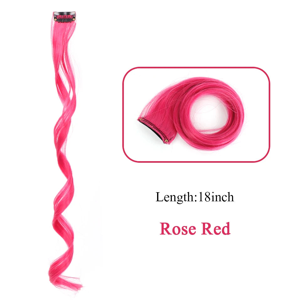 HUAYA 18" Synthetic Clip-In Colorful Curly Hair Extension – Ombre Pink Purple Red Blue Hair Piece
